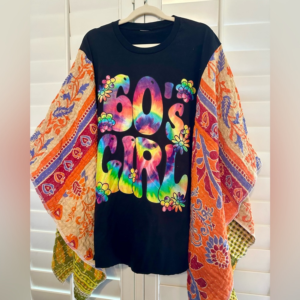 60’s GIRL BOHO HIPPIE upcycled kantha tunic top os S M L XL 1X 2X
